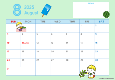 カレンダーフォーマット2025年8月